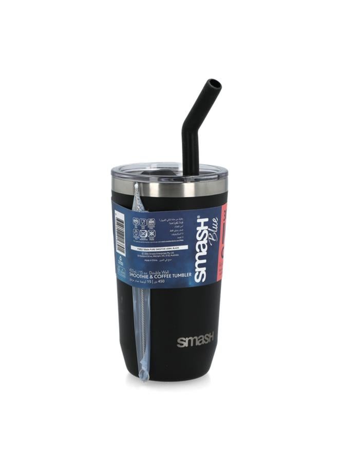 smash Double Wall Smoothie and Coffee Tumbler with Extra Wide Straw Black 450ml 5604  - Image 2