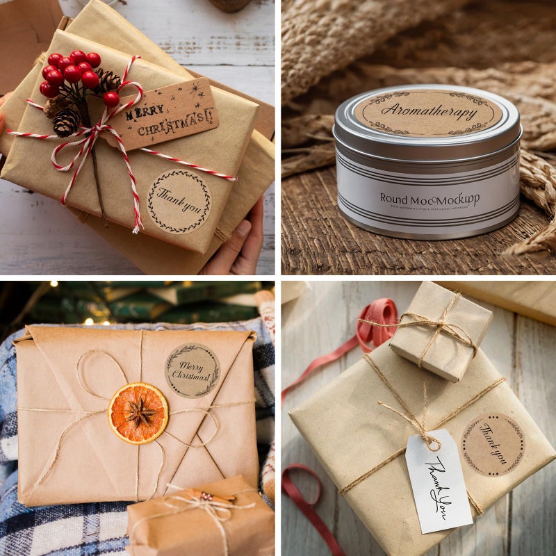 STARLIBOO 2" Brown Label Stickers for Jars and Lids, Kraft Sticker Labels for Pantry, Mason Jars, Canning, Bottles, 6 Different Drawn Wreath Designs, Kraft Paper/ 500pcs - Image 5