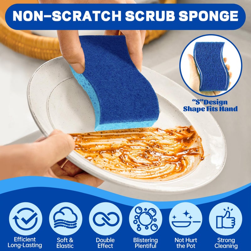 derloyo 12 Count Non-Scratch Dish Sponges Kitchen, Long Lasting Cleaning Sponges for Dishes,Dual Sided Kitchen Sponges, Cleans Fast Without Scratching, Easy to Dry and Reusable-Blue - Image 4