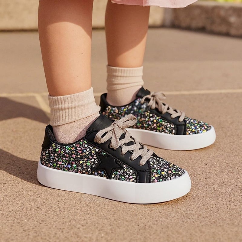 Qimaoo Girls Sneakers Glitter Tennis Shoes Lightweight Non-Slip Running Walking Shoes for Toddler/Little Kid/Big Kid - Image 2