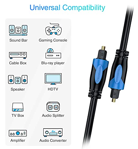BlueRigger Digital Optical Audio Toslink Cable (6FT, Fiber Optic Cord, 24K Gold-Plated) - Compatible with Home Theatre, Sound Bar, TV, Xbox, PlayStation PS4 - Image 3