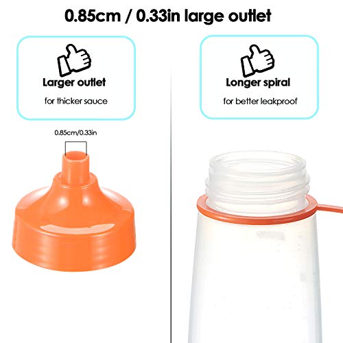 Ondiomn Plastic Condiment Squeeze Bottles for Sauces Wide Mouth - Salad Dressing Bottle Dispenser for Sauce Cooking Oil Ketchup Syrup Liquids Griddle Paint Mustard Resin (1-Pack (orange), 19, ounces) - Image 2