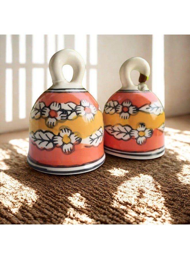 Shopping Shots Pack of 2 Hand-Painted Medium Size Ceramic Bells. (Height 4 inches) for Home, Wall, Garden, Temple Decor. Simply Awesome for Gifting Purpose - Image 1