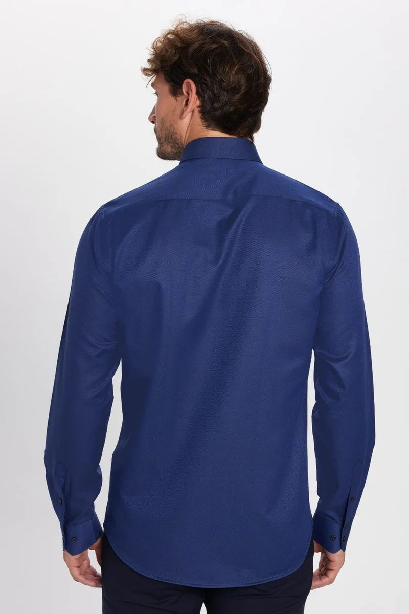 Tudors Slim Fit Patterned Navy Blue Shirt