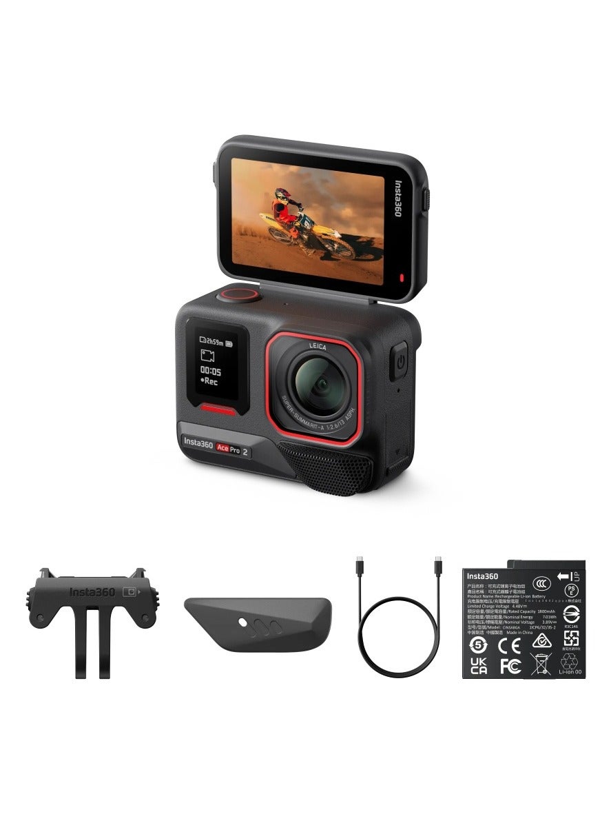 Insta360 ACE PRO 2 | Action Camera, Co-Engineered with Leica for Exceptional Imaging, 8K AI-Powered Ultra HD Video Recording, Advanced Stabilization, Waterproof, Compact & Rugged Design – Black