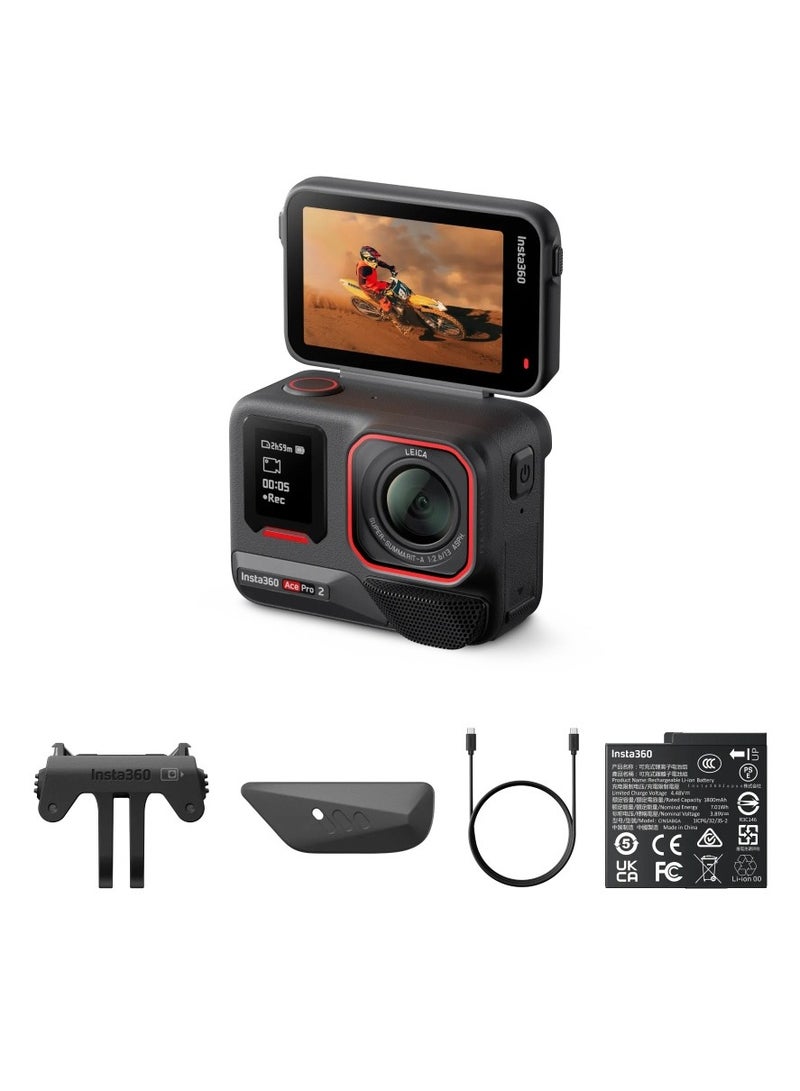 انستا 360 كاميرا أكشن ACE PRO 2 | مصممة بالتعاون مع لايكا لتصوير استثنائي، تسجيل فيديو بدقة 8K مدعوم بالذكاء الاصطناعي، تثبيت متقدم، مقاومة للماء، تصميم مدمج وقوي – أسود - Image 1