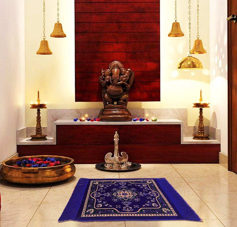 Kuber Industries 2 Pieces Velvet Prayer Mat/Aasan/Pooja Mat/Meditation Mat/Multipurpose Velvet Rug Mat 2 Ft X 2 Ft (Royal Blue) CTKTC33926 - Image 4