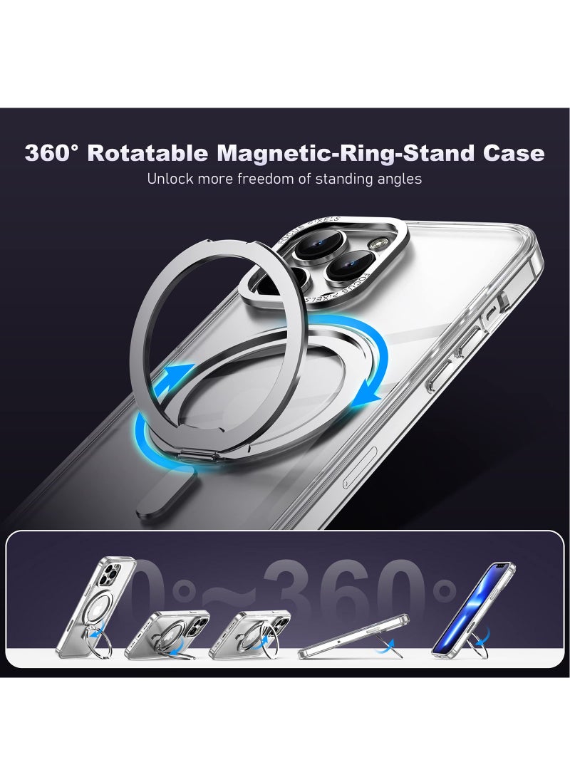 For iPhone 15 Pro Max Case with 360° Rotatable Magnetic Ring Stand, Compatible with Magsafe, Clear Anti-Yellowing Mobile Back Cover, 6.7 inch Slim Fit Phone Case - Image 3