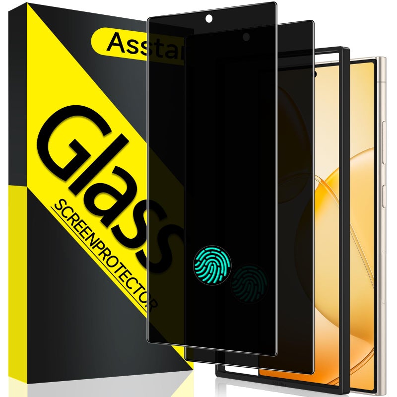 Asstar [2 Pack] Privacy Screen Protector for Samsung Galaxy S24 Ultra [Support 0.1S Fingerprint Unlock] 9H+ Tempered Glass [30Â°Anti-Spy] Upgrade Black Edge Protection,Easy Installation Accessories - Image 1