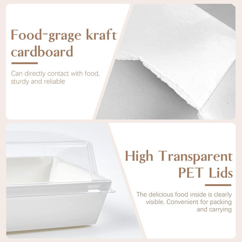 ZORRITA 50 Pack 5 Inch Paper Charcuterie Boxes with Clear Lids, Square To Go Cake Slice Containers Small Bakery Boxes for Dessert, Cookies, Sandwich, Strawberries (White) - Image 3