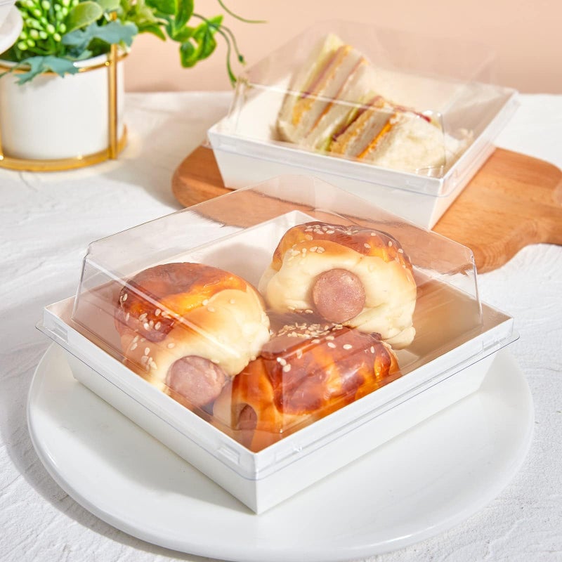 ZORRITA 50 Pack 5 Inch Paper Charcuterie Boxes with Clear Lids, Square To Go Cake Slice Containers Small Bakery Boxes for Dessert, Cookies, Sandwich, Strawberries (White) - Image 5