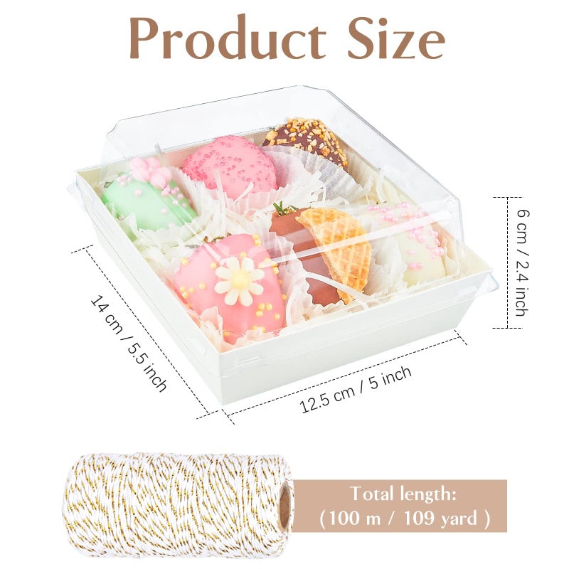 ZORRITA 50 Pack 5 Inch Paper Charcuterie Boxes with Clear Lids, Square To Go Cake Slice Containers Small Bakery Boxes for Dessert, Cookies, Sandwich, Strawberries (White) - Image 2