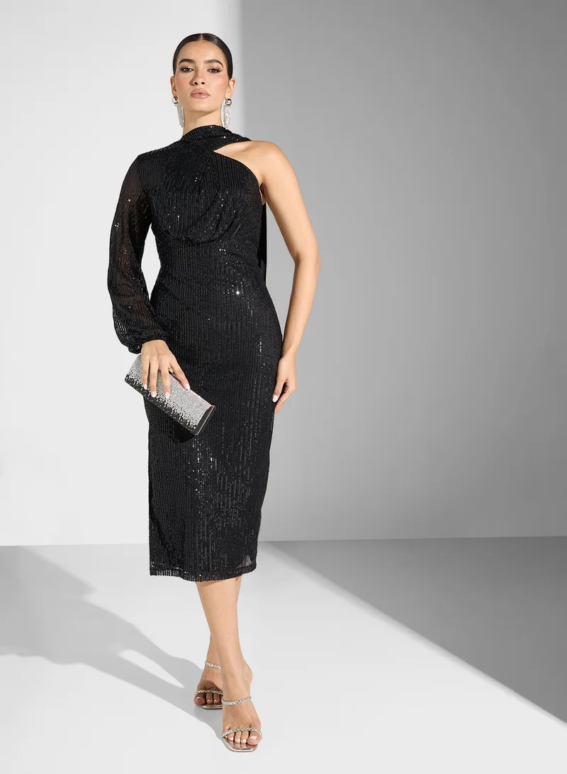ELLA Sequin One-Sleeve Dress