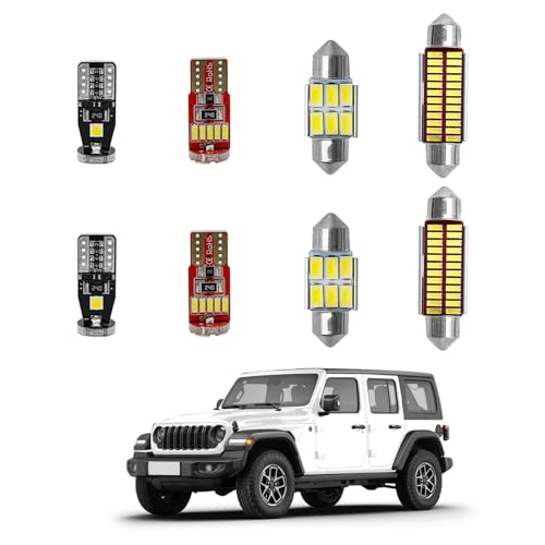 Lunwag 9pc Interior LED Lights Compatible with 0718 Wrangler JK Super Bright 6000K White LED Bulbs Kit for Wrangler JK 2Door 4Door 07 08 09 10 11 12 13 14 15 16 17 18 - Image 1