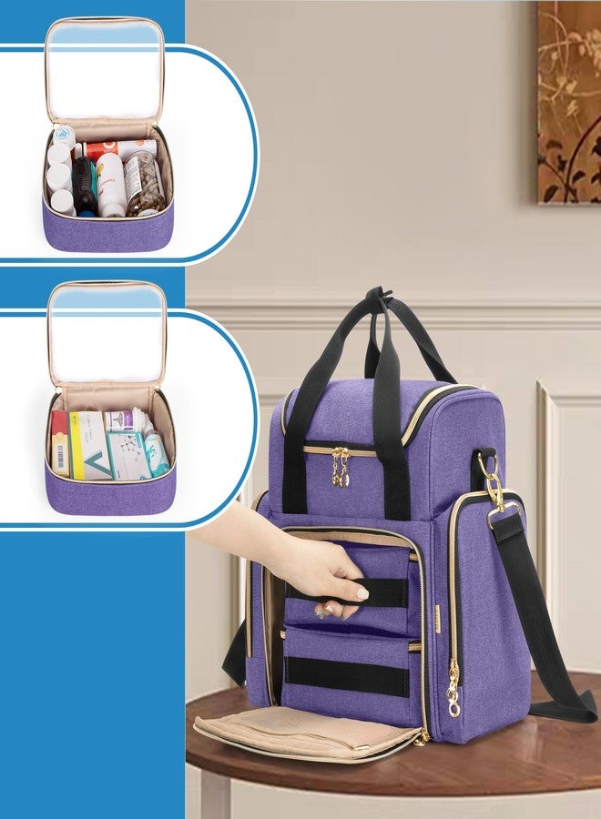 LUXJA حقيبة أدوية كبيرة من لوجا مع 2 علبة قابلة للإزالة، حقيبة تخزين الأدوية مع أقسام تخزين متعددة (مناسبة للسفر أو المنزل)، بنفسجي - Image 5