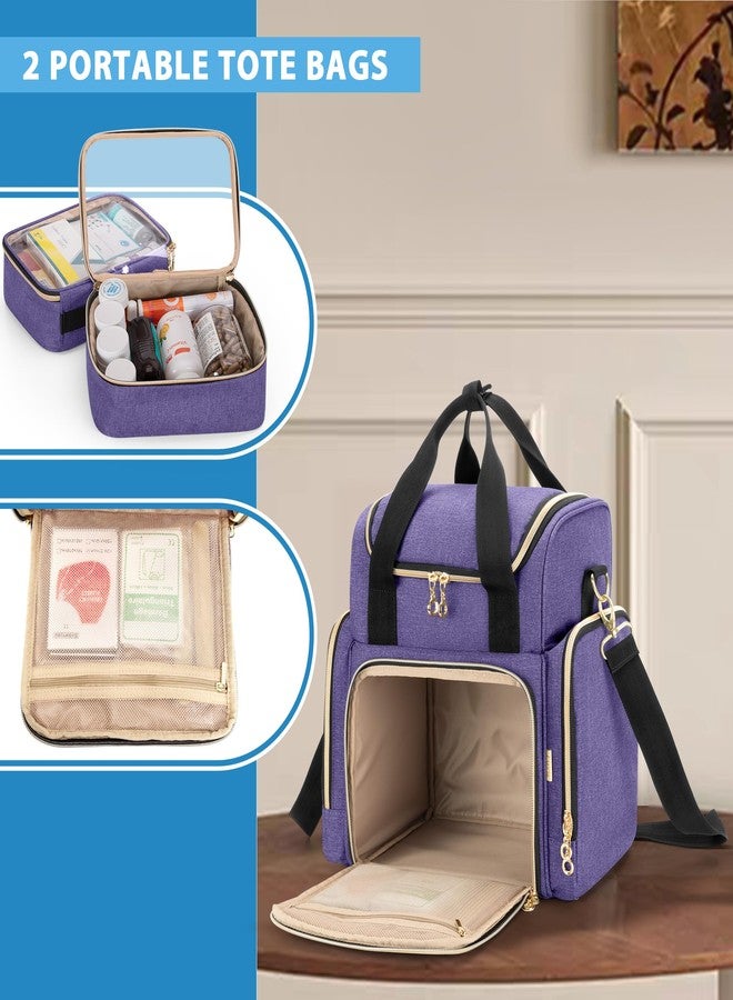 LUXJA حقيبة أدوية كبيرة من لوجا مع 2 علبة قابلة للإزالة، حقيبة تخزين الأدوية مع أقسام تخزين متعددة (مناسبة للسفر أو المنزل)، بنفسجي - Image 4