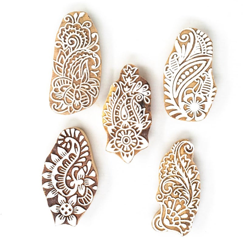TWOGRAMS Wooden Stamp Block, Printing Stamp Design Set | Block for Printing Saree Border | Dresses, Craft Card Making, Scrapbook, Clay Pottery | Set of 5 | - Image 1