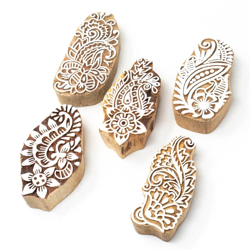 TWOGRAMS Wooden Stamp Block, Printing Stamp Design Set | Block for Printing Saree Border | Dresses, Craft Card Making, Scrapbook, Clay Pottery | Set of 5 | - Image 2