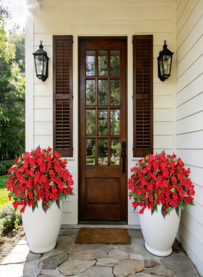 Roberly 6 Bundles Artificial Flowers for Outdoors, Faux Silk Catharanthus Roseus Flowers Bouquet Fake Greenery Plant for Spring Summer Garden Patio Porch Window Box Table Home Decor, Red - Image 5