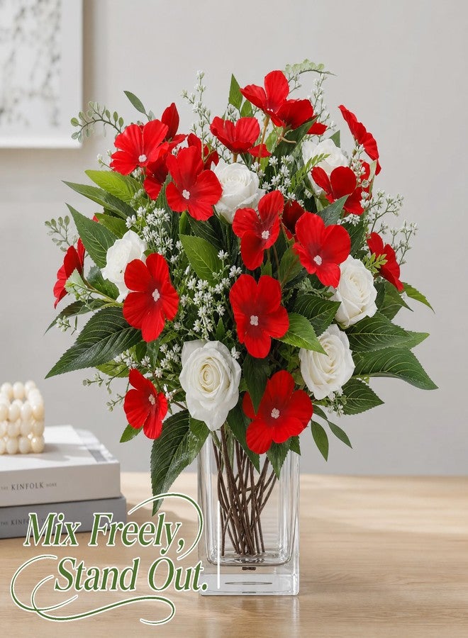 Roberly 6 Bundles Artificial Flowers for Outdoors, Faux Silk Catharanthus Roseus Flowers Bouquet Fake Greenery Plant for Spring Summer Garden Patio Porch Window Box Table Home Decor, Red - Image 4