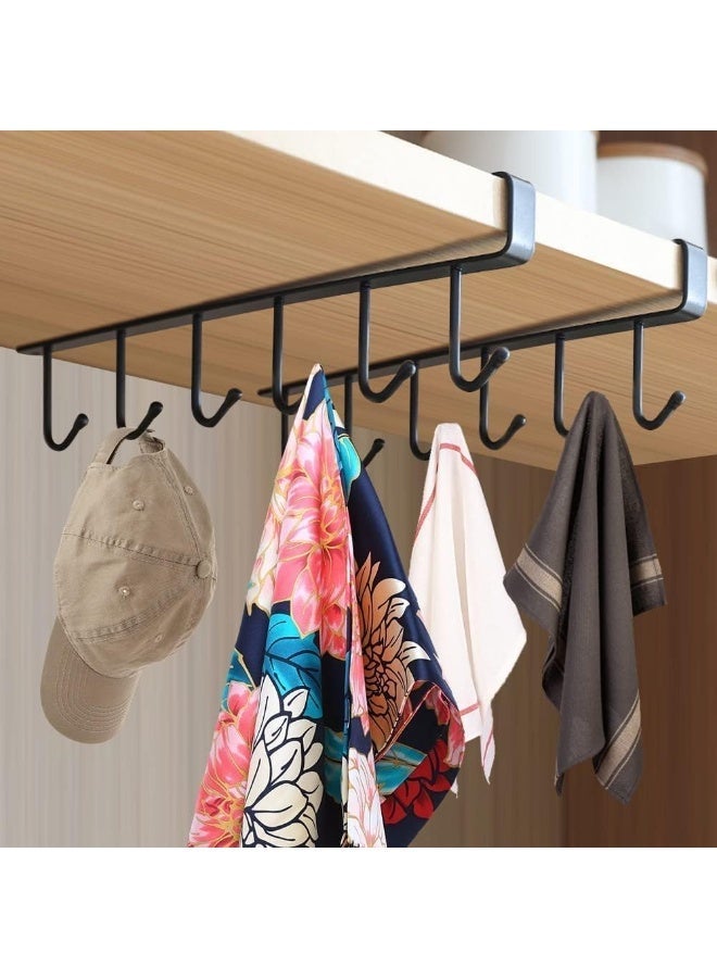 عدد 2 قطع شماعات تعليق مجات للمطبخ (ياتي باللوان متعددة) - رف معدني للتعليق أسفل الخزانة مكون من 6 خطافات للتعليق خطافات لتعليق مج القهوة والكؤوس وربطات العنق والمفاتيح والأحزمة والسكارفات وأدوات تناول الطعام والمطبخ - حامل أكواب قهوة أنيق بـ 6 خطافات لرفوف المطبخ والخزائن، مثالي لتخزين الأشياء المتنوعة وزيادة المساحة - Image 1