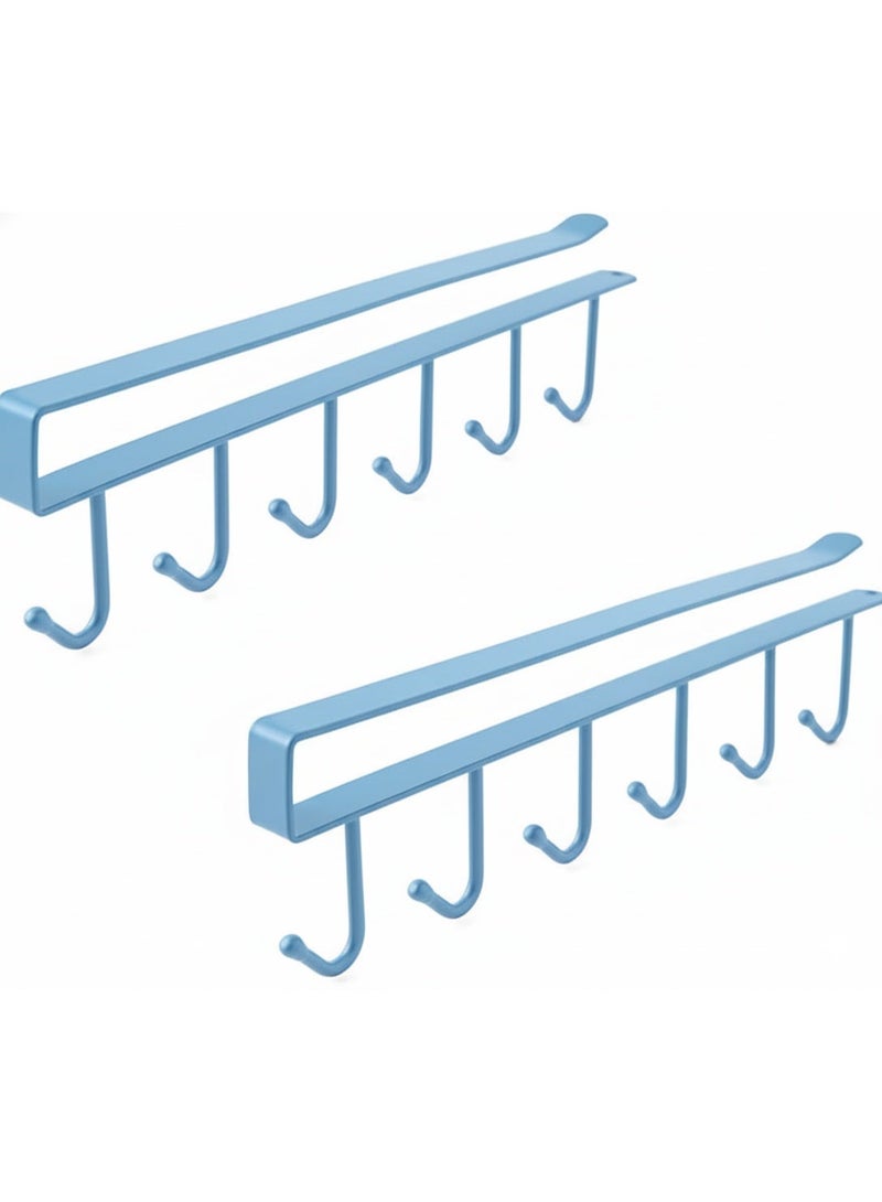 عدد 2 قطع شماعات تعليق مجات للمطبخ (ياتي باللوان متعددة) - رف معدني للتعليق أسفل الخزانة مكون من 6 خطافات للتعليق خطافات لتعليق مج القهوة والكؤوس وربطات العنق والمفاتيح والأحزمة والسكارفات وأدوات تناول الطعام والمطبخ - حامل أكواب قهوة أنيق بـ 6 خطافات لرفوف المطبخ والخزائن، مثالي لتخزين الأشياء المتنوعة وزيادة المساحة - Image 2