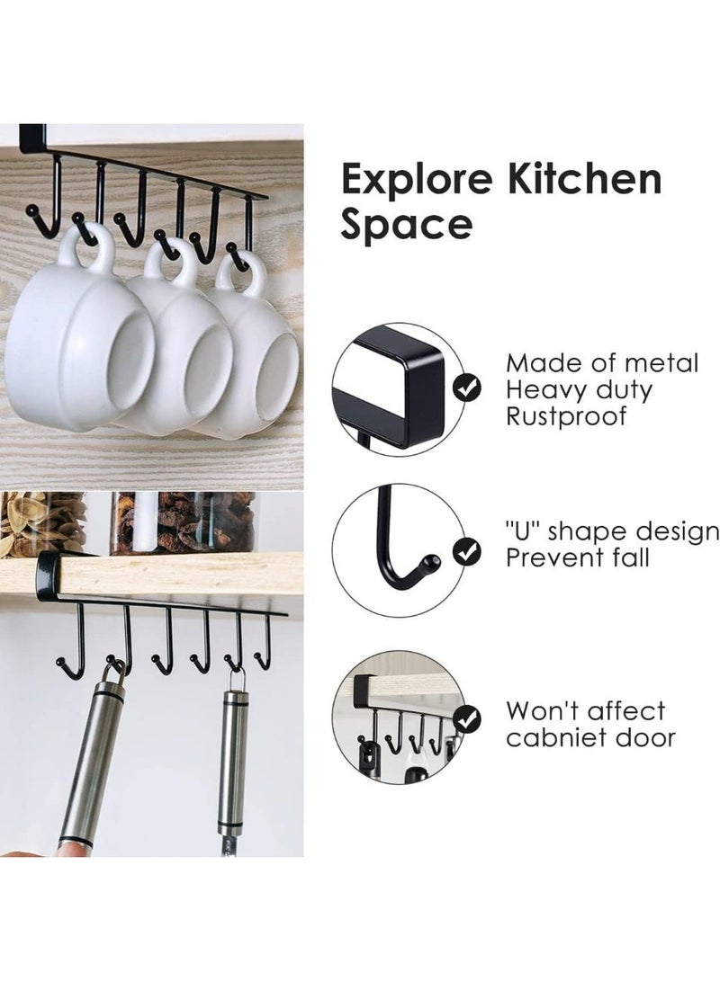 عدد 2 قطع شماعات تعليق مجات للمطبخ (ياتي باللوان متعددة) - رف معدني للتعليق أسفل الخزانة مكون من 6 خطافات للتعليق خطافات لتعليق مج القهوة والكؤوس وربطات العنق والمفاتيح والأحزمة والسكارفات وأدوات تناول الطعام والمطبخ - حامل أكواب قهوة أنيق بـ 6 خطافات لرفوف المطبخ والخزائن، مثالي لتخزين الأشياء المتنوعة وزيادة المساحة - Image 5