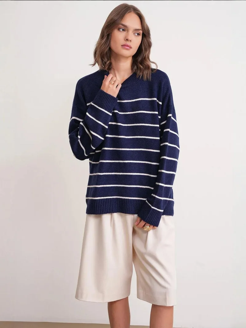 MixRay Mixray Striped Knit Pullover Sweater