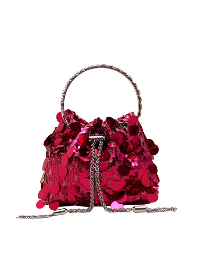 Elegant Evening Bag Made Soft Leather Pattern Suitable For Wedding Party Prom Special Occasions-Color:Rose Red-Dimensions:16cm*9cm*13cm - Image 1