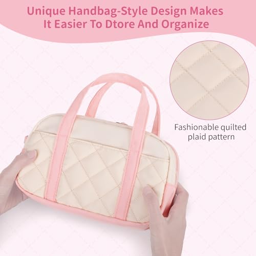 Bunnychill 2 Compartment Pencil Case For Girls,Zipper Pencil Bag With Handle, Large Capacity quilting Pencil Pouch Organizer Aesthetic, Womens Soft Pencil Box Marker Pouch For Middle School Office College - Image 5