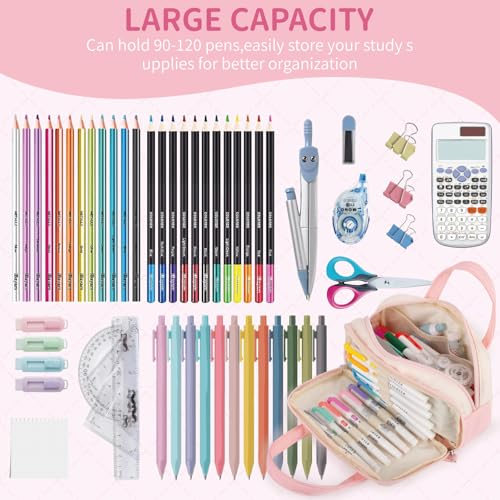 Bunnychill 2 Compartment Pencil Case For Girls,Zipper Pencil Bag With Handle, Large Capacity quilting Pencil Pouch Organizer Aesthetic, Womens Soft Pencil Box Marker Pouch For Middle School Office College - Image 3