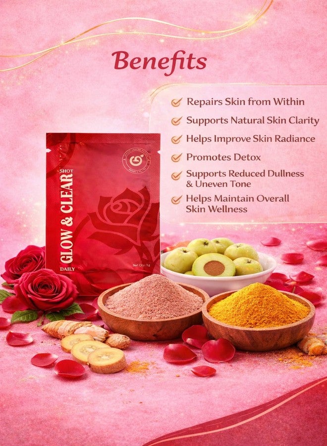 Glow & Clear Daily Wellness Shot | Rose, Amla, Turmeric & Ginger Blend | Supports Skin Radiance & Clarity | 30 Sachets | Plant-Based Daily Drink Mix - Image 3