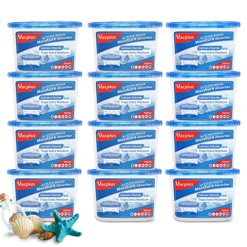 Vacplus Moisture Absorbers 12 Pack 105 Oz Humidity Absorber Boxes Attracts Extra Moisture from Your Bathroom Closet Kitchen Dehumidifier for Closet Ocean Scent Light blue