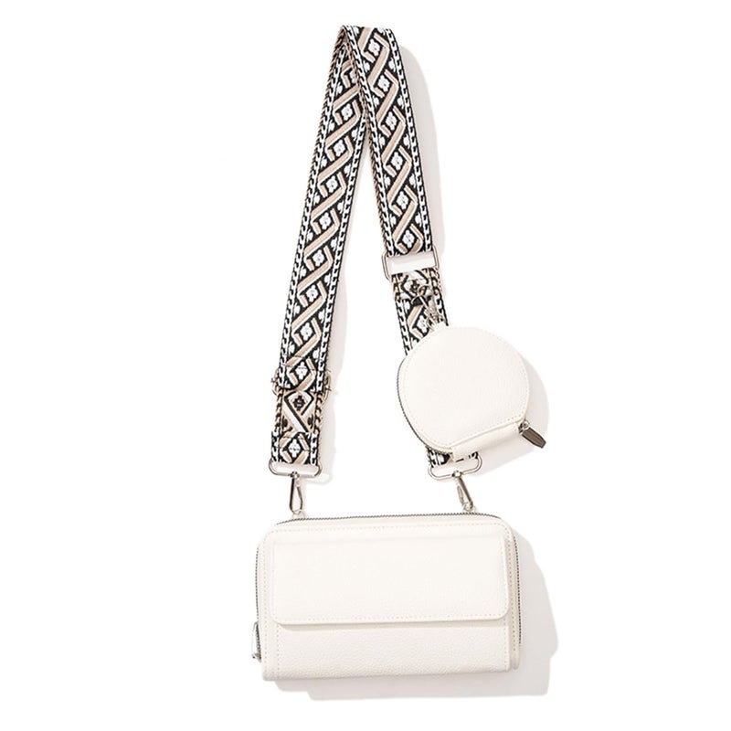 Nalefow Cell Phone Crossbody Lanyard with Zipper Pouch PU Leather Crossbody Phone Lanyard with Wallet Phone Purses with Crossbody Strap Phone Wallet (White)