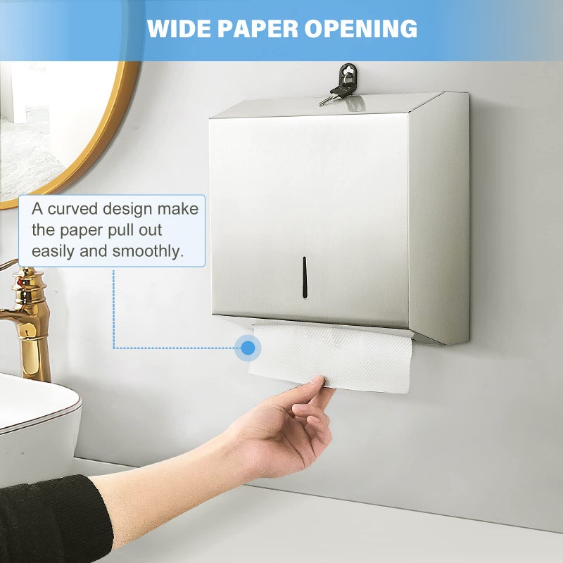 Gorlary Paper Towel Dispenser Wall Mount Commercial C Fold Multifold Hand Paper Towel Dispenser Stainless Steel Tissue Holder - Image 2