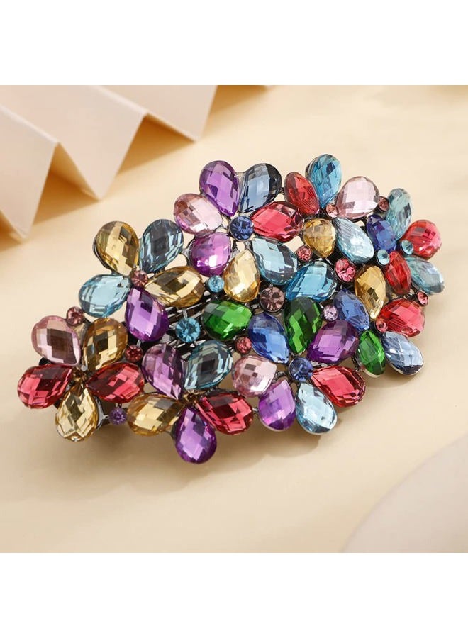 Aimimier Flower Crystal Hair Barrettes Sparkling Rhinestone Hair Spring Clamp Hair Pins Fashion Prom Party Hair Accessories for Women (Colorful) - Image 1