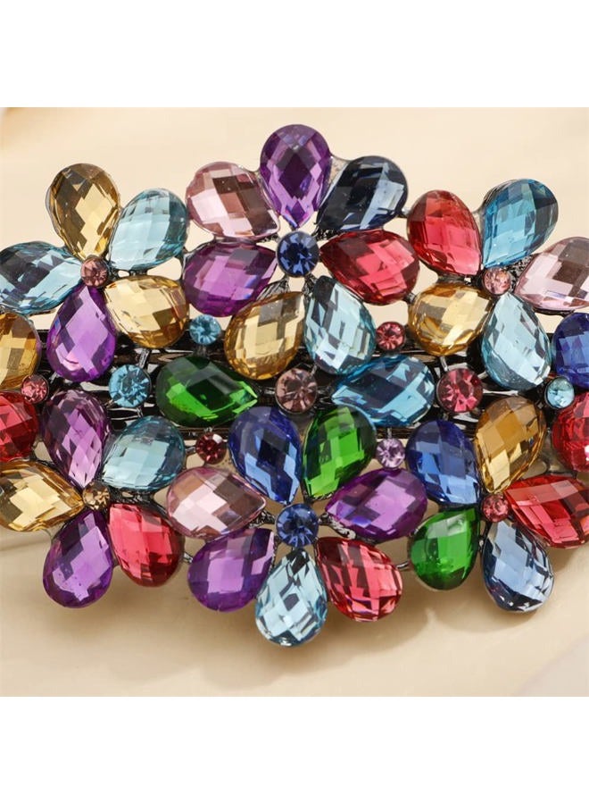 Aimimier Flower Crystal Hair Barrettes Sparkling Rhinestone Hair Spring Clamp Hair Pins Fashion Prom Party Hair Accessories for Women (Colorful) - Image 4