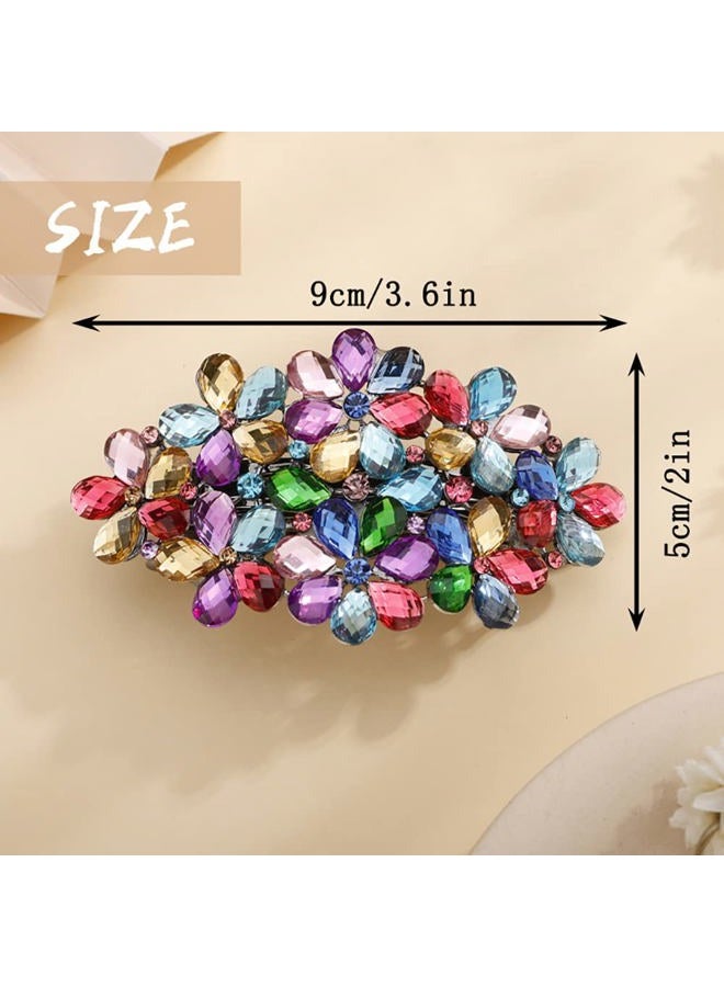 Aimimier Flower Crystal Hair Barrettes Sparkling Rhinestone Hair Spring Clamp Hair Pins Fashion Prom Party Hair Accessories for Women (Colorful) - Image 2