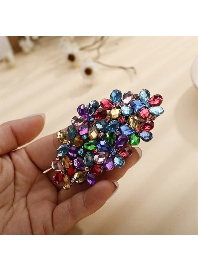 Aimimier Flower Crystal Hair Barrettes Sparkling Rhinestone Hair Spring Clamp Hair Pins Fashion Prom Party Hair Accessories for Women (Colorful) - Image 3