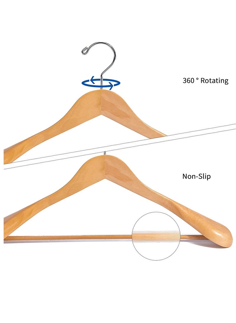 HOUSE DAY HOUSE DAY High-Grade Coat Hangers, Wide Shoulder Wooden Hangers with Non Slip Pants Bar, Smooth Retro Finish 360° Swivel Hook Solid Wood Coat Hangers for Heavy Clothes Hanger 6 Pack (Nature  Wood)  - Image 4