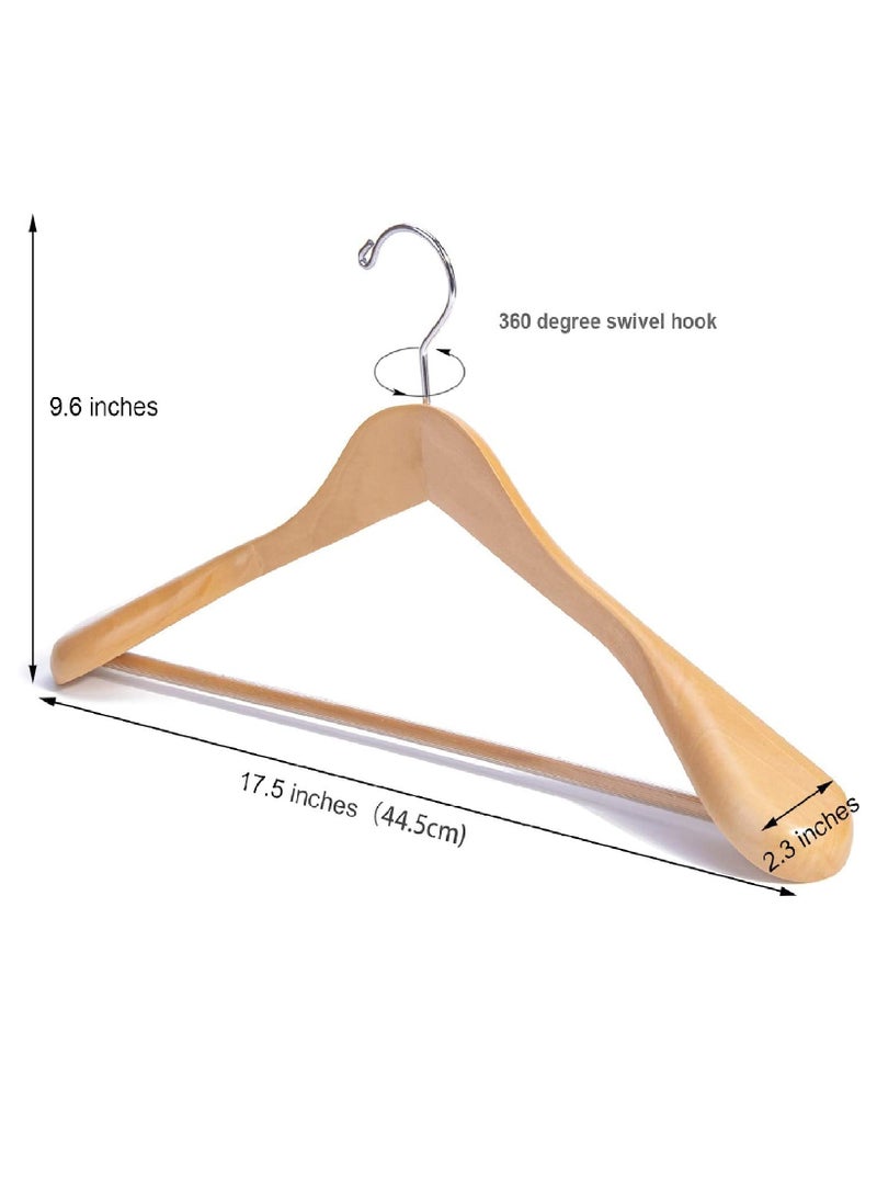HOUSE DAY HOUSE DAY High-Grade Coat Hangers, Wide Shoulder Wooden Hangers with Non Slip Pants Bar, Smooth Retro Finish 360° Swivel Hook Solid Wood Coat Hangers for Heavy Clothes Hanger 6 Pack (Nature  Wood)  - Image 2