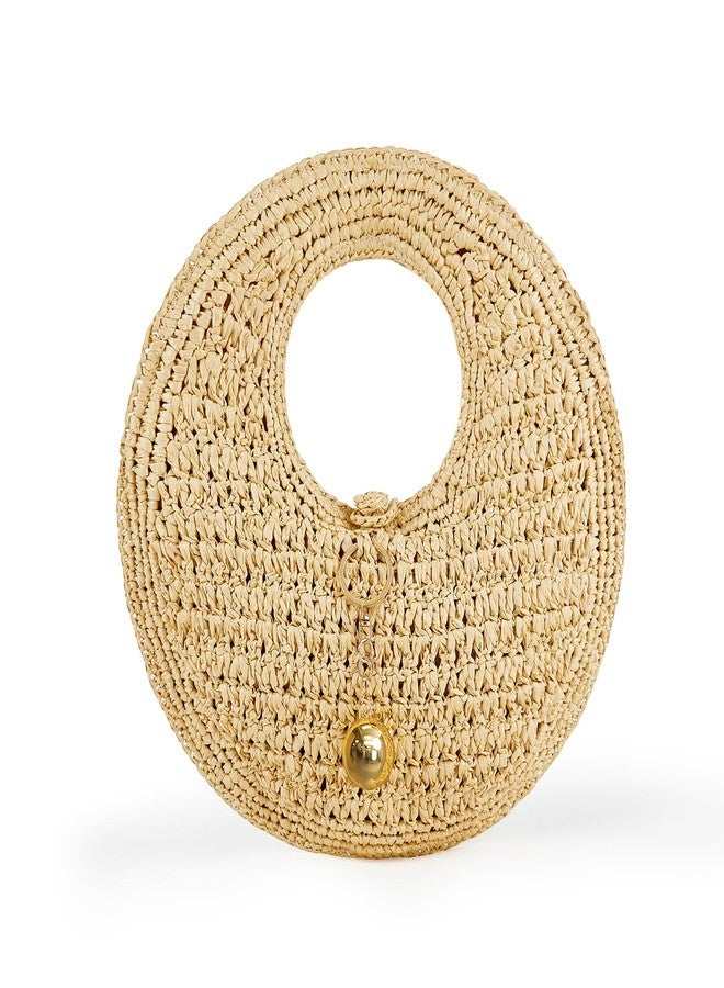 PHILOMENA Woven Straw Beach Bag for Women Handmade Raffia Circle Bag, Summer Boho Chic Tote Purse Handbag Small Round Purse (khaki) - Image 1