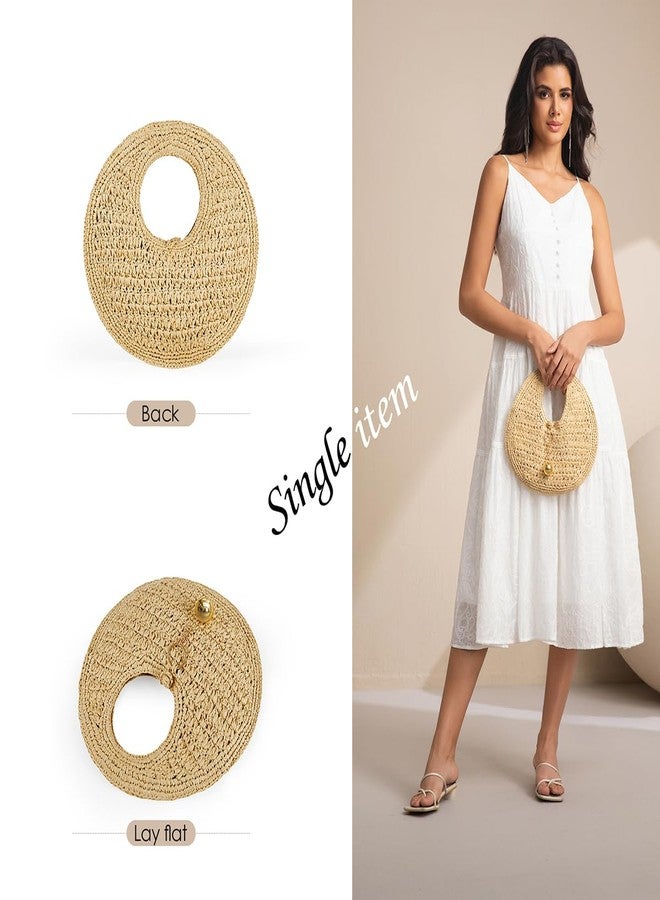 PHILOMENA Woven Straw Beach Bag for Women Handmade Raffia Circle Bag, Summer Boho Chic Tote Purse Handbag Small Round Purse (khaki) - Image 4