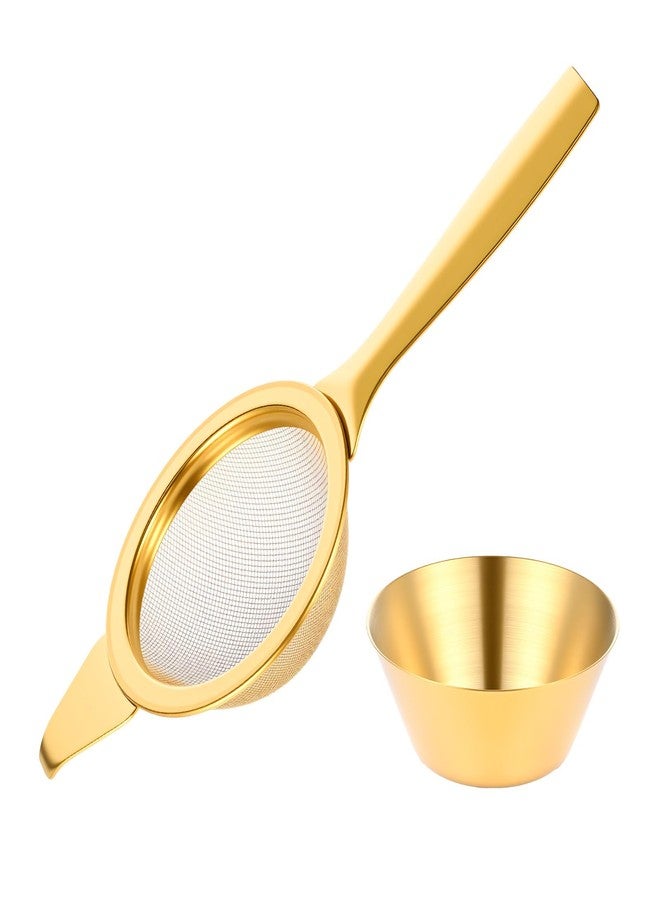 Alrhso 2.2" Gold Matcha Sifter Strainer 30 Fine Mesh Strainer Small Sifters for Matcha Stainless Steel Sieve Sifter with Handle, Small Metal Strainers for Loose Tea Cocktail Coffee - Image 1