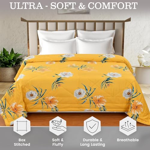 FRESH FROM LOOM All Seasons Collection Microfiber Micro Fiber Comforter | Dohar | Quit | Double Bed | Double Weaved | Washable | Hypoallergenic Skin Friendly (Yellow | 90X95 in - Image 2
