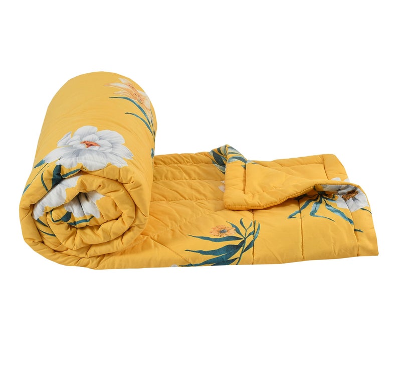 FRESH FROM LOOM All Seasons Collection Microfiber Micro Fiber Comforter | Dohar | Quit | Double Bed | Double Weaved | Washable | Hypoallergenic Skin Friendly (Yellow | 90X95 in - Image 1