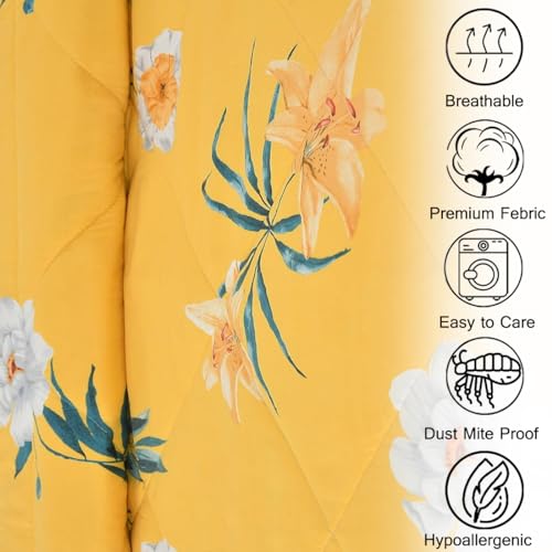 FRESH FROM LOOM All Seasons Collection Microfiber Micro Fiber Comforter | Dohar | Quit | Double Bed | Double Weaved | Washable | Hypoallergenic Skin Friendly (Yellow | 90X95 in - Image 3