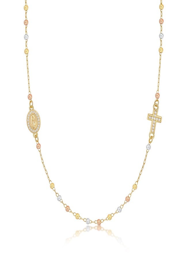 XUANPAI Gold Rosary Beads Cross Necklace - 14k Gold Plated Virgin Mary Necklaces,Non Tarnish Golden Catholic Virgen de Guadalupe Choker Jewelry,Religious Rosarios Catolicos Baptism Confirmation Gift for Women - Image 1