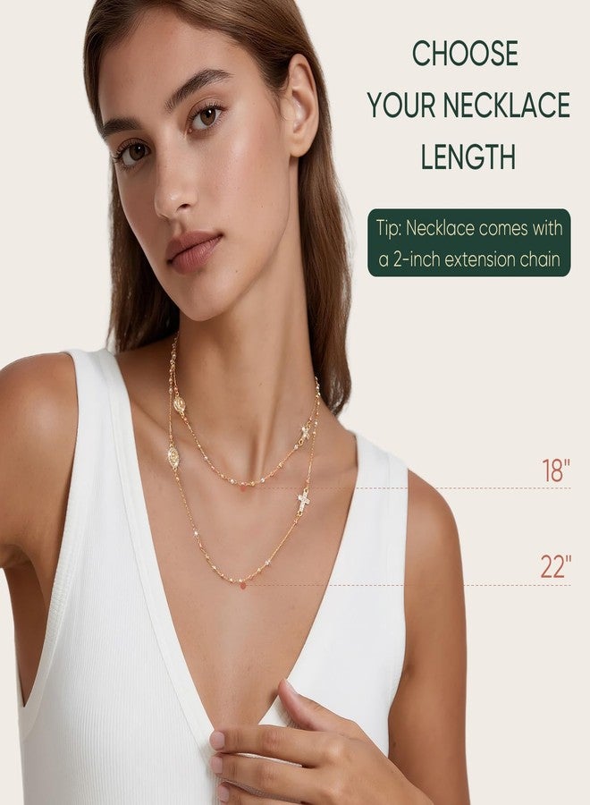 XUANPAI Gold Rosary Beads Cross Necklace - 14k Gold Plated Virgin Mary Necklaces,Non Tarnish Golden Catholic Virgen de Guadalupe Choker Jewelry,Religious Rosarios Catolicos Baptism Confirmation Gift for Women - Image 5