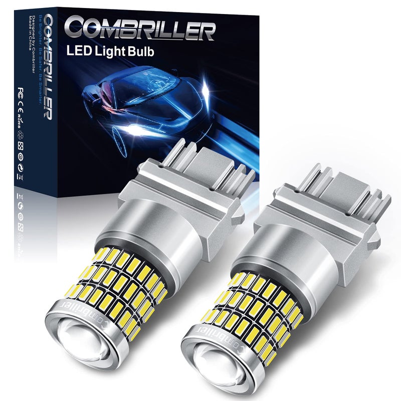 Combriller 3157 LED Bulb White 6000K 3056 3156 3057 4157 LED with Projector Replacement for LED Reverse Lights Turn Signal Bulb Brake Light Tail Light Bulb Parking Light Pack of 2